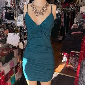 Chic Teal Ruched Mini Dress